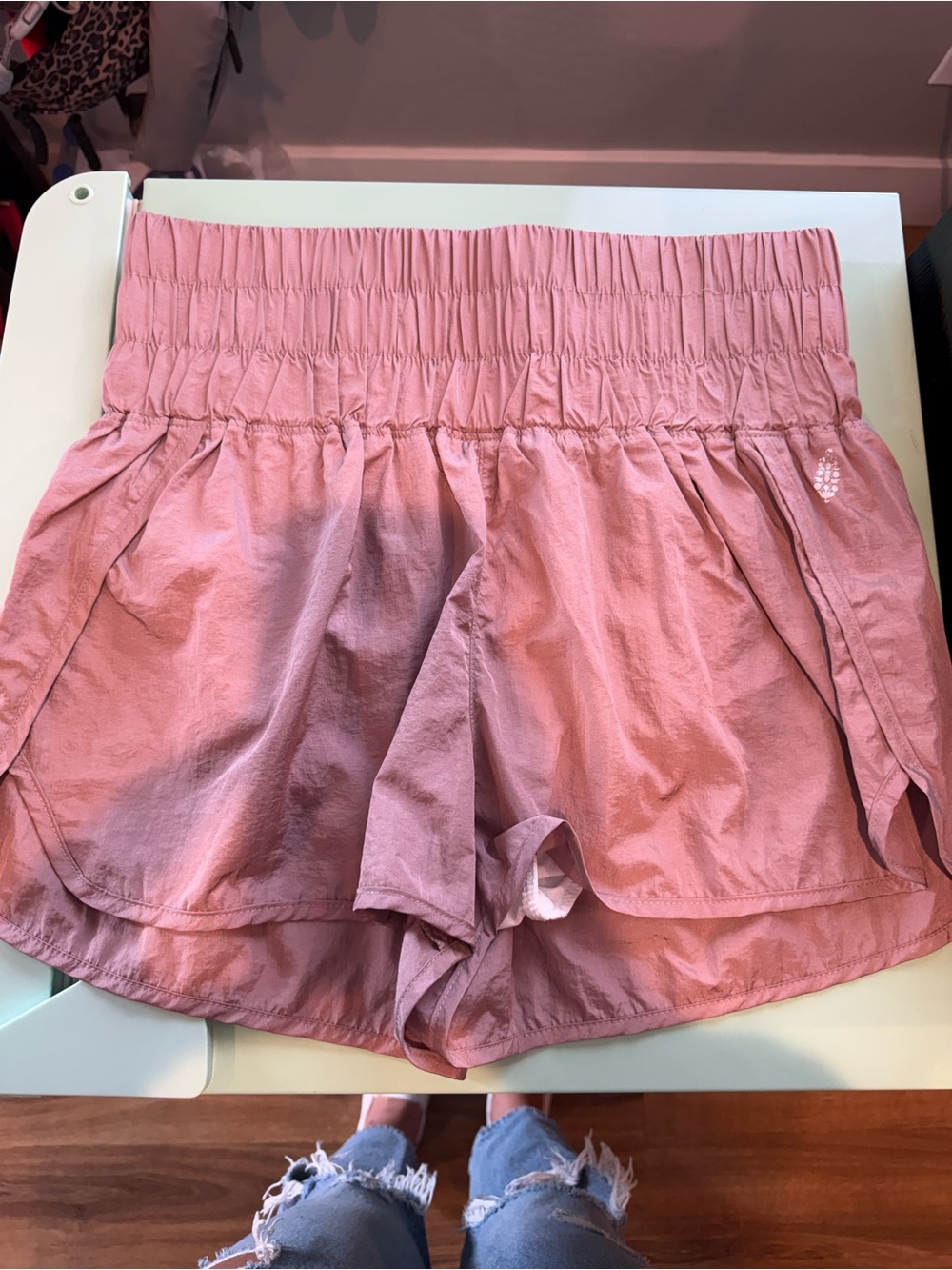 Free People Dusty Pink Elastic-Waist Athletic Shorts
